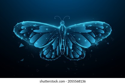 Butterfly. Low polygon line, triangles, and particle style design. Abstract geometric wireframe light connection structure. Vector illustration