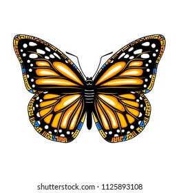 Butterfly machaon. Vector beautiful swallowtail boho t-shirt design. Mystical esoteric symbol of freedom, travel, tourism.