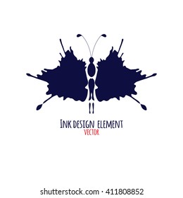 Butterfly made of ink blots. Abstract design element  for print, cloth, tattoo, tee shirt, utensil. Modern vector illustration. EPS 10 vector file.