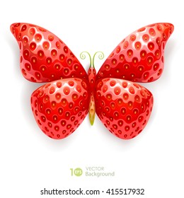 Butterfly made of red strawberries. Vector eps10.