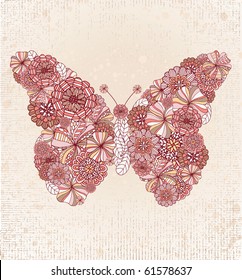 Butterfly made of retro flowers.