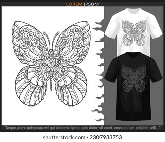 Butterfly mandala arts isolated on black and white t shirt.