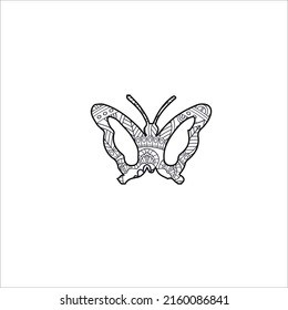 Butterfly mandala  coloring book for adults raster illustration. Anti-stress coloring for adult.  style. Black and white lines. Lace pattern