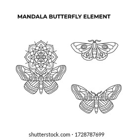 butterfly mandala ornament set. element made in vector. Perfect set for any other kind of design, birthday and other holidays, kaleidoscope, medallion, yoga, India, Arabic