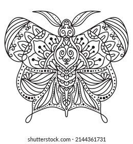 Butterfly mandala pattern for coloring book, butterfly hand drawn illustration