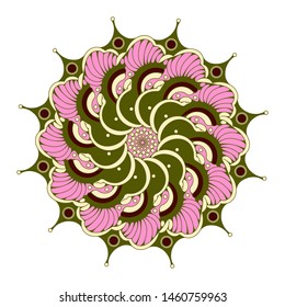butterfly mandala style flower in retro green pink shades