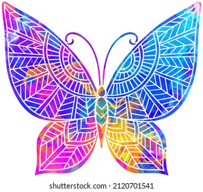 Butterfly Mandala. Vector zen decorative element. Watercolor, Coloring book Butterfly. Ornate Boho style