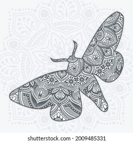 Mariposa Mandala. Elementos decorativos de época. Patrón oriental, ilustración vectorial.
