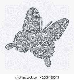 Butterfly Mandala. Vintage decorative elements. Oriental pattern, vector illustration.