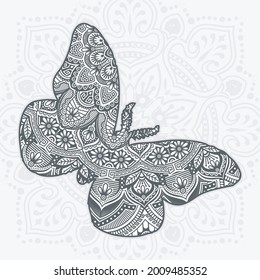 Mariposa Mandala. Elementos decorativos de época. Patrón oriental, ilustración vectorial.