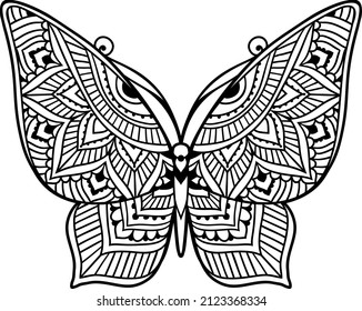 Butterfly Mandala zen. Vector zen decorative element. Adult Coloring book Butterfly. Ornate fantasy Boho style
