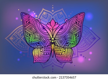 Butterfly Mandala zen. Vector zen decorative element. Adult Coloring book Butterfly. Ornate fantasy Boho style
