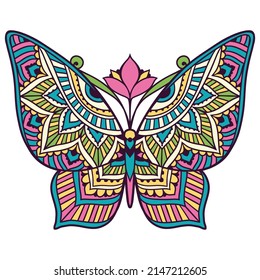 Butterfly Mandala zen. Vector zen decorative element. Adult Coloring book Butterfly. Ornate fantasy Boho style