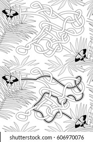 Butterfly maze for kids with a solution in black and white