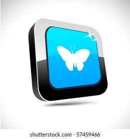 Butterfly-Metallic 3D-Symbol mit pulsierendem Quadrat.
