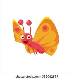 Butterfly Mid-air Childish Character Isolated Flat Colorful Vector Icon On White Background