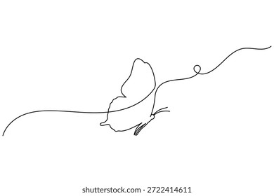 Butterfly minimalist continuous one line art vector illustration with smooth curves