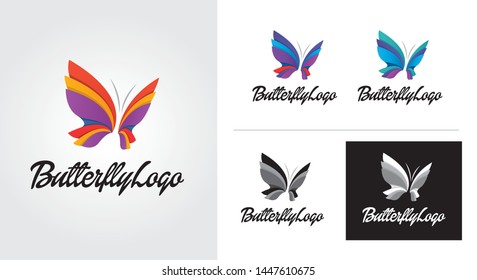 Butterfly minimalist and creative logo set