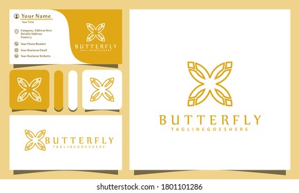 butterfly minimalist elegant logo design vector illustration with line art style, modern company business card template