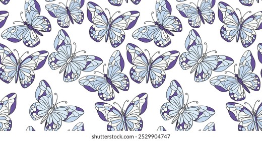 Butterfly Modern art, mosaic style, seamless pattern for decorating all fashion designs, fabrics, wallpapers and prints. on a white background