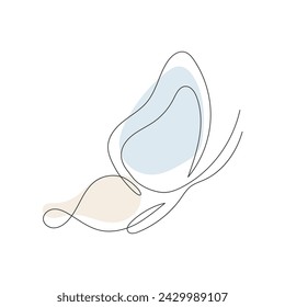 Butterfly in modern continuous line style isolated on white. Simple hand drawn abstract illustration. Design element for logo, poster, home interior, card