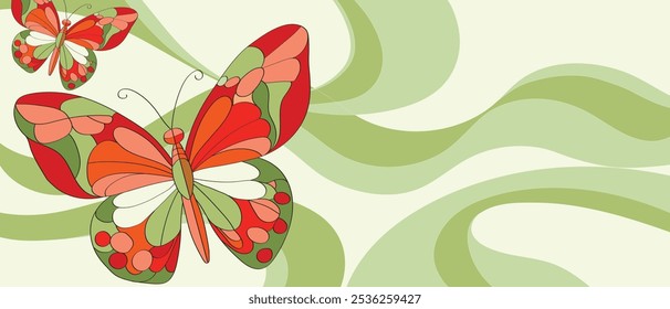 Borboleta, estilo moderno, estilo de Vitral, para uso como pano de fundo, papel de parede e mídia impressa. Todas as mídias on-line, arquivo Vetor 