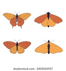 Butterfly and mole. Vector illustrations isolated on white background.