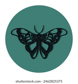 Butterfly monarch emblem on round green background. Vector illustration