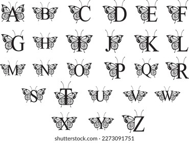 Butterfly Monogram Alphabet Svg, Png, Flower Monogram Frame Alphabet, Cut File for Cricut, 26 Individual Cut File, Cut File for Cricut svg