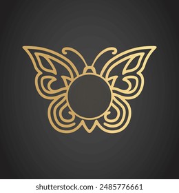 Butterfly monogram frame. Elegant photo frame template with butterfly wings in gold color.
