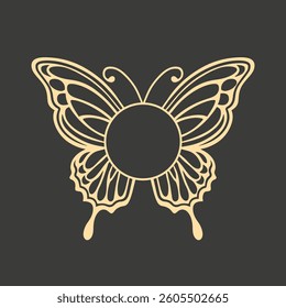 Butterfly monogram frame. Elegant photo frame template with butterfly wings in gold color.