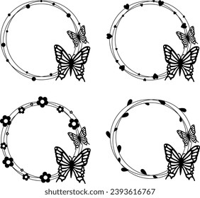 Butterfly monogram frames set. Flat style