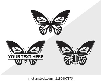 Ilustración de vectores imprimibles de monograma SVG de mariposa