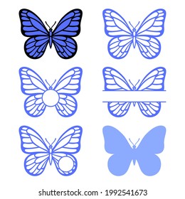 Monograma de mariposa. Silueta de insecto vectorial. Plantilla para láser, corte de papel, impresión en una camiseta. Estilo plano. Elemento decorativo dibujado a mano para su diseño.Aislado sobre fondo blanco.