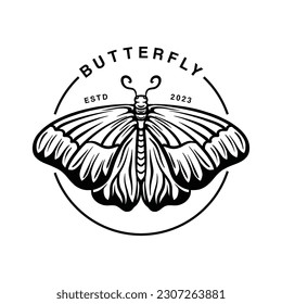 Butterfly Monoline Logo, Vektorgrafik-Design-Illustration Vintage-Badge Emblem Symbol und Symbol