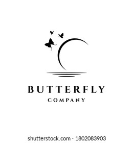 butterfly moon logo design vector illustration