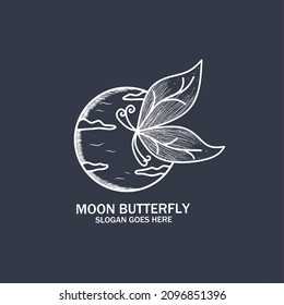 Butterfly and moon Vintage Logo illustration design. night butterfly. Unique and simple design.
