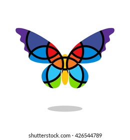 Butterfly mosaic isolated with drop shadow. White background. Butterfly logo. Fragmented butterfly clipart. Isolated. White background