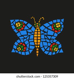Butterfly mosaic on a dark background