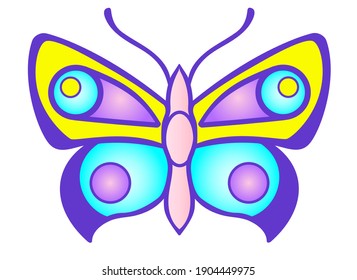 Mariposa, polilla - ilustración de color de vector brillante. Una mariposa parroquial para la primavera y el verano en tonos morados, amarillos y azules.