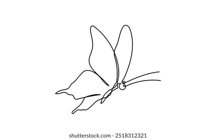 Butterfly moth. Continuous line drawing of a beautiful flying butterfly. logo, business, decorative, spa, and social media concepts.Doodle vector illustration isolated on a white background.
