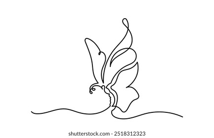 Butterfly moth. Continuous line drawing of a beautiful flying butterfly. logo, business, decorative, spa, and social media concepts.Doodle vector illustration isolated on a white background.
