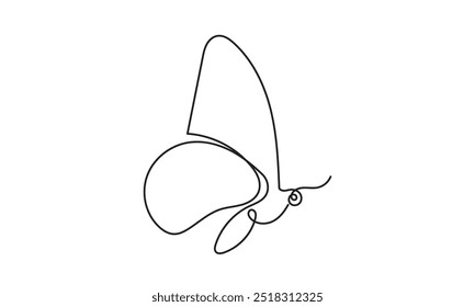 Butterfly moth. Continuous line drawing of a beautiful flying butterfly. logo, business, decorative, spa, and social media concepts.Doodle vector illustration isolated on a white background.
