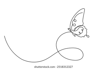 Butterfly moth. Continuous line drawing of a beautiful flying butterfly. logo, business, decorative, spa, and social media concepts.Doodle vector illustration isolated on a white background.
