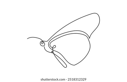 Butterfly moth. Continuous line drawing of a beautiful flying butterfly. logo, business, decorative, spa, and social media concepts.Doodle vector illustration isolated on a white background.
