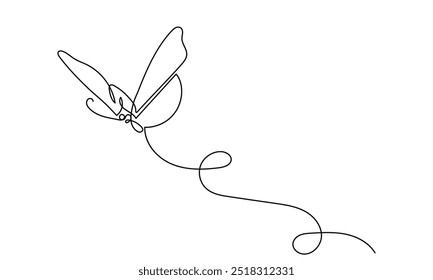 Butterfly moth. Continuous line drawing of a beautiful flying butterfly. logo, business, decorative, spa, and social media concepts.Doodle vector illustration isolated on a white background.
