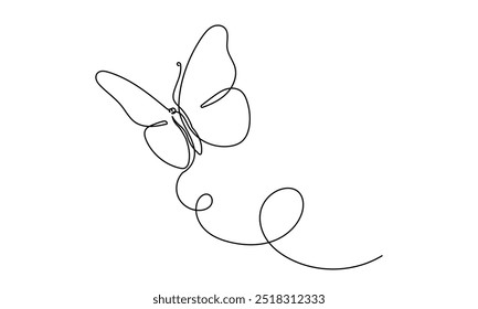 Butterfly moth. Continuous line drawing of a beautiful flying butterfly. logo, business, decorative, spa, and social media concepts.Doodle vector illustration isolated on a white background.
