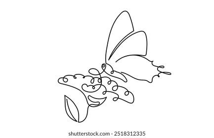 Butterfly moth. Continuous line drawing of a beautiful flying butterfly. logo, business, decorative, spa, and social media concepts.Doodle vector illustration isolated on a white background.
