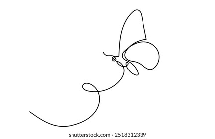 Butterfly moth. Continuous line drawing of a beautiful flying butterfly. logo, business, decorative, spa, and social media concepts.Doodle vector illustration isolated on a white background.
