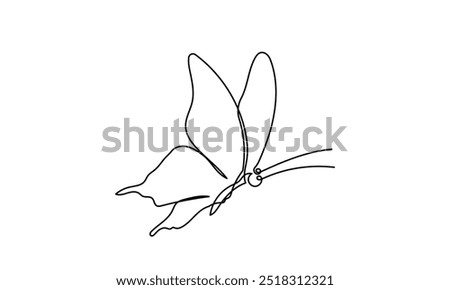 Butterfly moth. Continuous line drawing of a beautiful flying butterfly. logo, business, decorative, spa, and social media concepts.Doodle vector illustration isolated on a white background.
